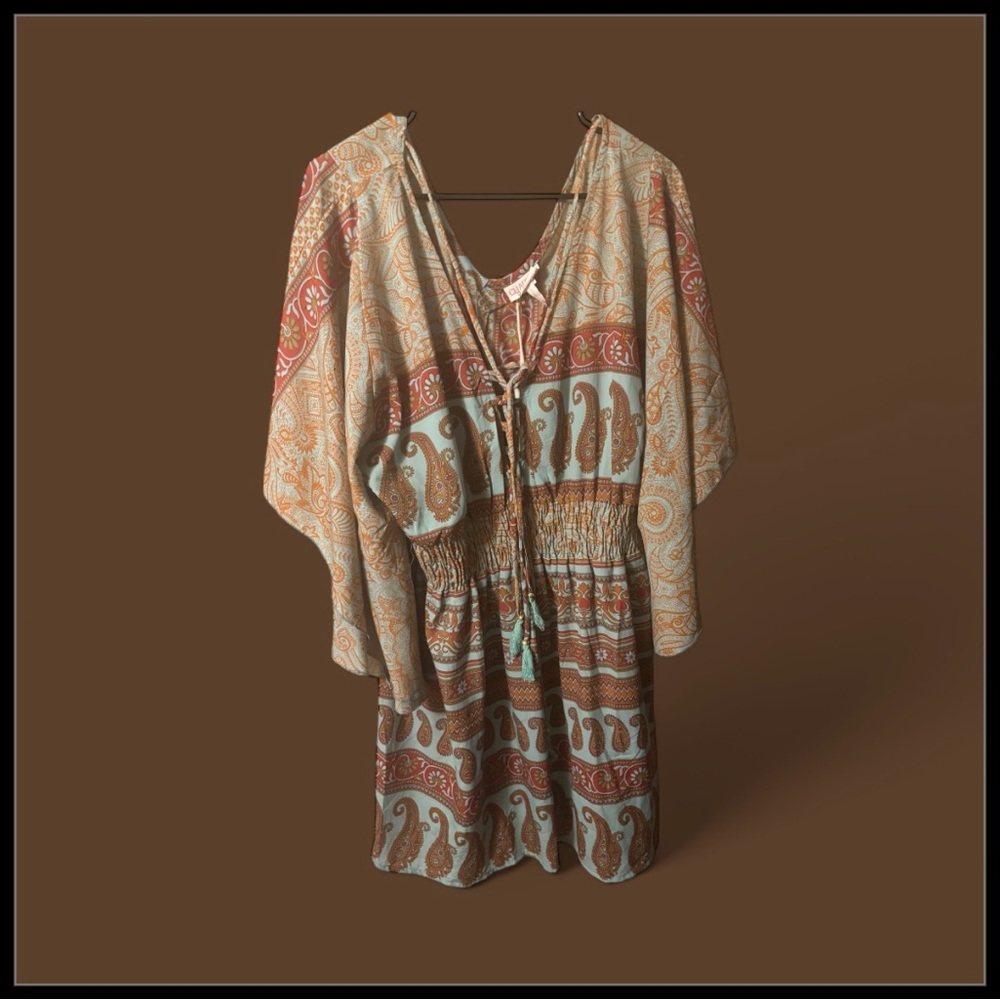 Chaudry Boho Bohemian Paisley Print Midi Dress XL